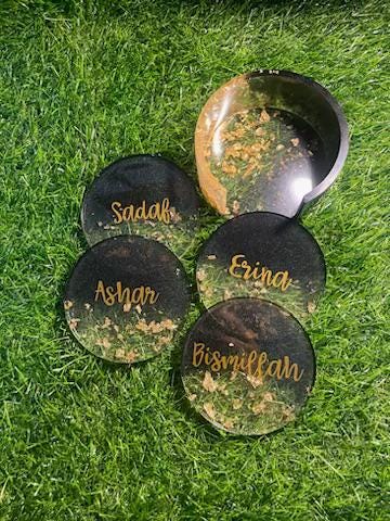 Elegant Personalized Resin Coasters – Customizable with Names & Designs