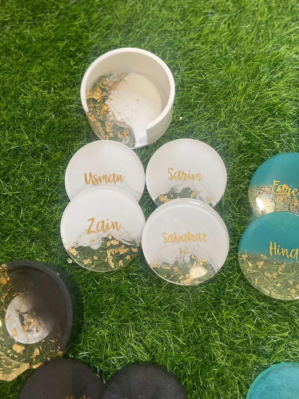 Elegant Personalized Resin Coasters – Customizable with Names & Designs