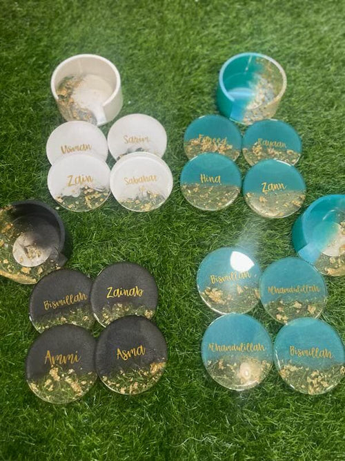 Elegant Personalized Resin Coasters – Customizable with Names & Designs